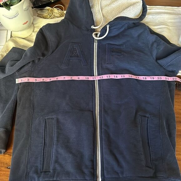 Abercrombie & Fitch hoodie Faux Fur inside Navy Blue Logo front impeccable - Picture 10 of 12
